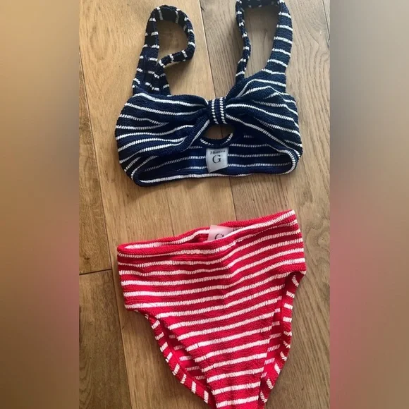 COPY - Hunza G Blue and White Striped Bikini one size - Picture 1 of 1